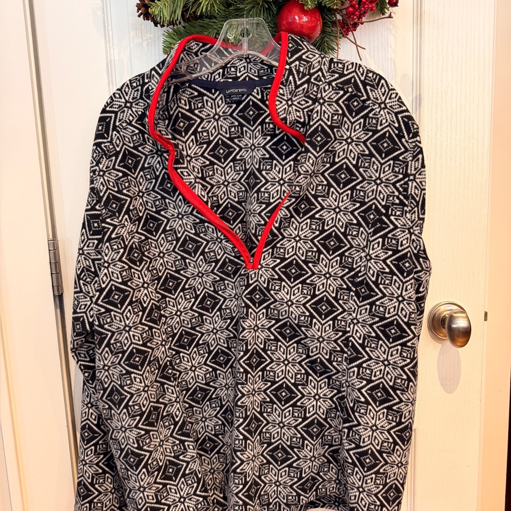 Lands' End Navy and White Fleece with Red Trim